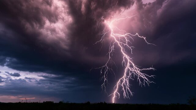 Forked Lightning Streaks Across a Nighttime Storm Sky