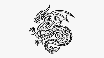 Fototapeta premium Elegant Dragon Symbol Artwork with Intricate Line Design for Branding and Heraldry