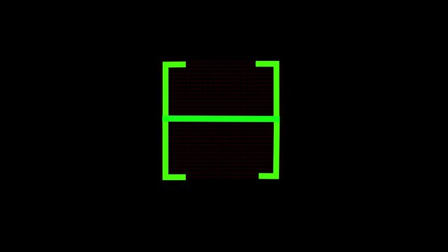 Bracket symbol glows in a vibrant neon green color against a pitch black background to indicate a focus point or specific area of interest for digital design interface elements or user interaction.