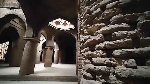 Khosravi and Nizam al Mulk Dome interiors show arches, columns, and old stone passageways.