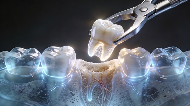Wisdom Tooth Extraction Impacted Molar Removal Dental Surgery 3D Medical Illustration