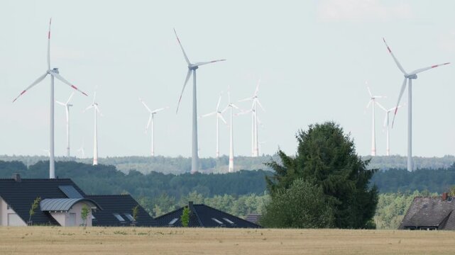 Mirage effect on wind turbines long zoom shot