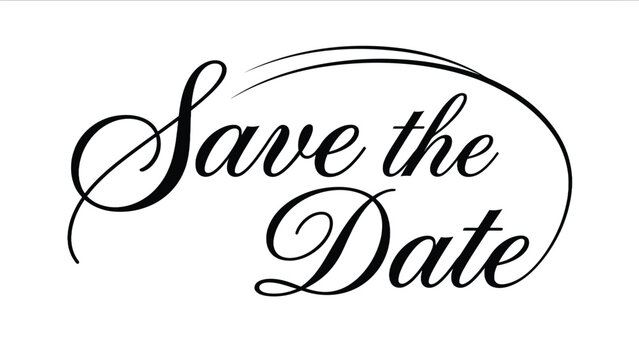 Elegant save the date calligraphy script vector illustration featuring artistic flowing black ink lettering design elements