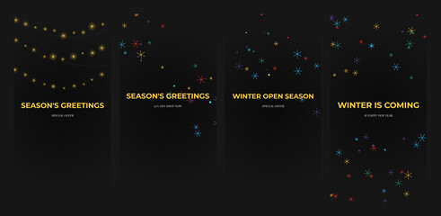 Multicolor snowflake illustrations adorn seasonal banners featuring holiday greetings. © Love is Life (LIL)