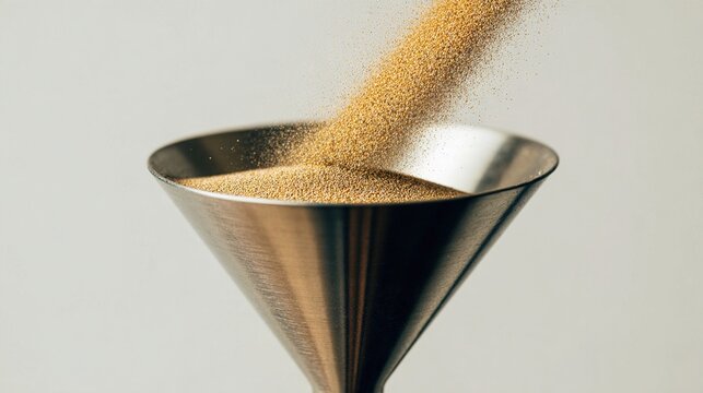 funnel. Metallic funnel with colored sand flowing from top to spout. safety posters, maintenance manuals, designed for industrial assembly lines and welding operations.