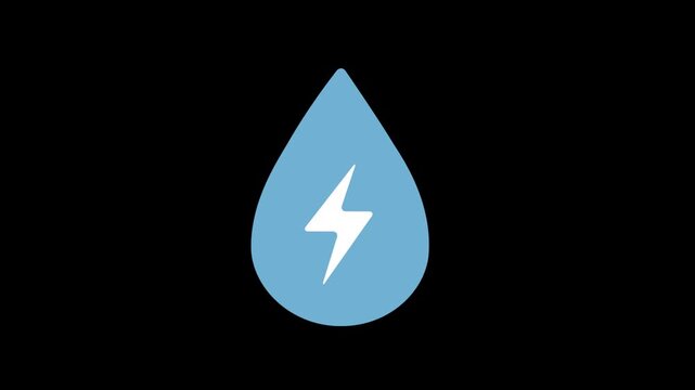 Blue water drops with energy lightning bolt icons falling down