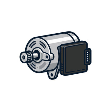 Isolated electric motor with control unit, cartoon style
