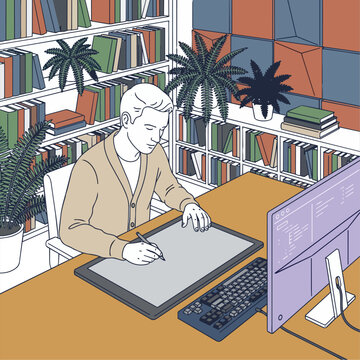 Monoline Vector Cybersecurity Cryptographer Designing Zero-Knowledge Proof Protocols in Loft Office