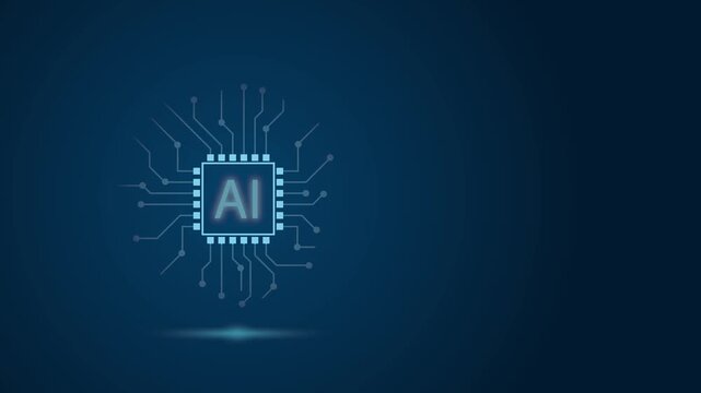 Glowing AI microchip with blinking electronic circuits