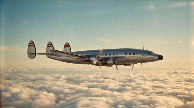 Classic Passenger Aircraft Flying Through Clouds