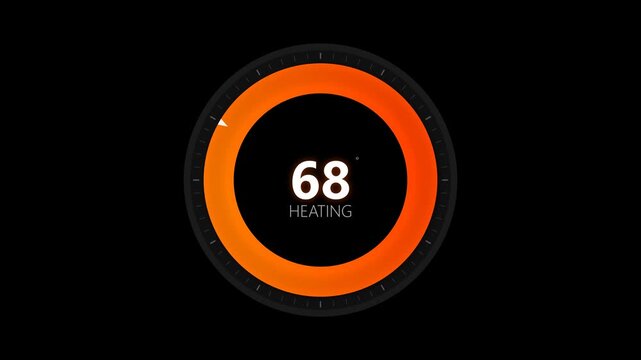 Smart Home Thermostat Dial Icon with Glowing Red Orange Gradient and Animated Temperature Reading