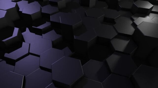 Abstract background of 3D geometric hexagonal shapes in dark monochrome