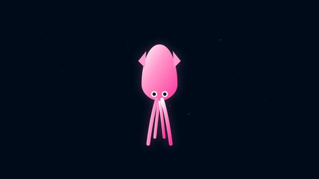 Stylized Pink and White Squid Icon Jetting Through Deep Blue Ocean Waters
