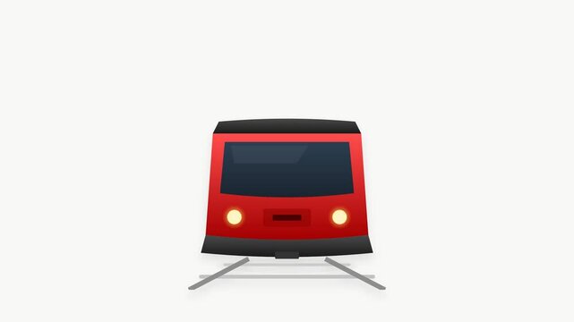 Front View Red Commuter Train Icon with Smooth Rhythmic Forward and Back Motion on Rails