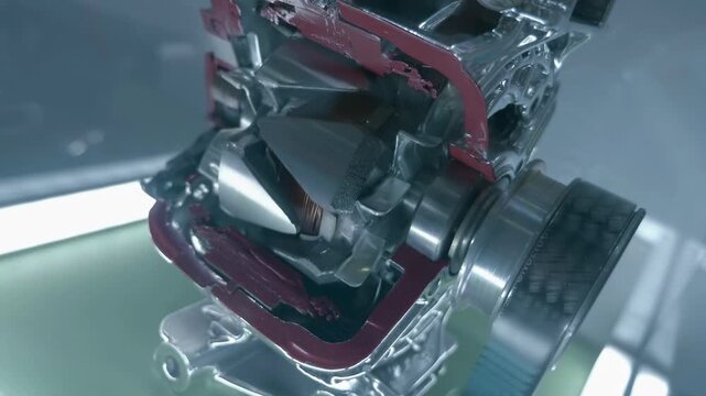Rotating a car alternator in section allows you to see and understand the operating principles of the equipment. Closeup