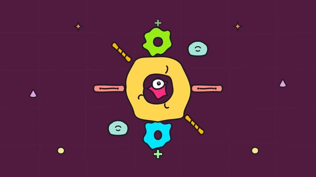 Colorful 2d vector animation of abstract microscopic organisms moving