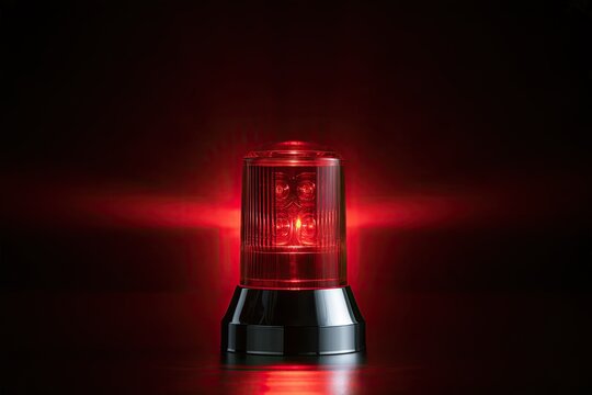 A single, red, rotating beacon light glows intensely in darkness