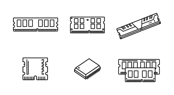 Black vector silhouettes of computer ram modules on a white background