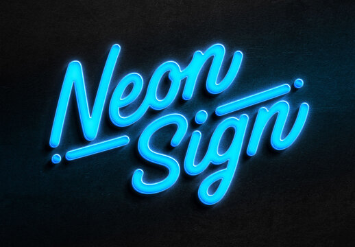 Blue Neon Sign Text Effect For Poster And Social Media Design