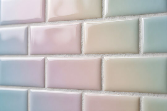 Glossy ceramic subway tile grid extreme close up macro detail in soft