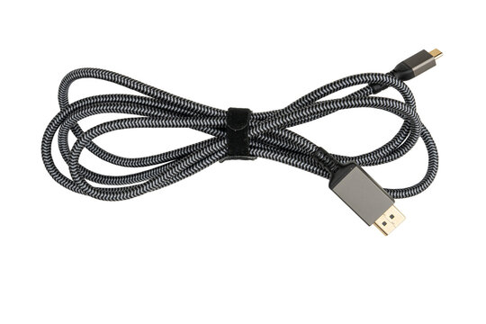 Braided usb-c to displayport cable with transparent background