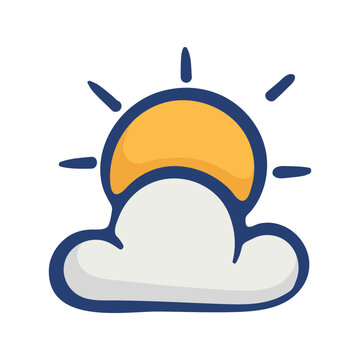 Partly cloudy icon for weather forecast. Hand drawn doodle clipart for mobile apps, climate reports and daytime conditions