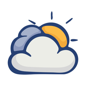 Mostly cloudy icon for weather forecast. Hand drawn doodle clipart for meteorology apps, changing skies and overcast conditions