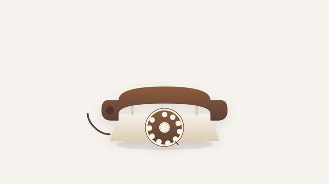 A 2D flat icon of a classic rotary telephone in cream and warm brown colors, featuring a mechanical spinning dial and a soft rhythmic glow from the handset earpiece on an off-white background.