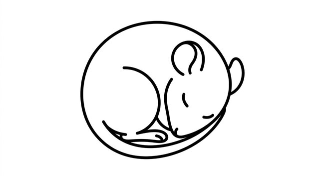 Minimalist sleeping mouse line art illustration in a circle