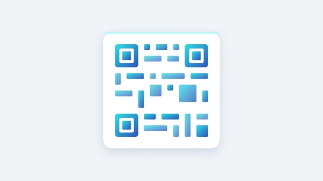 Digital QR Code Icon with Glowing Cyan Scan Beam Passing Over Teal Gradient Data Grid