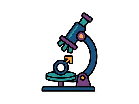 Microscope icon with male gender symbol for medical research and health