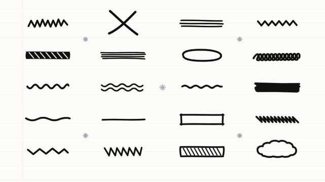 Hand drawn black ink doodle elements and underlines on paper background