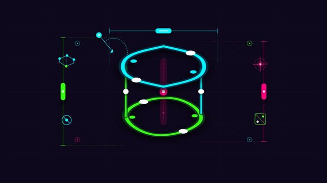 Futuristic HUD interface animation with glowing geometric shapes
