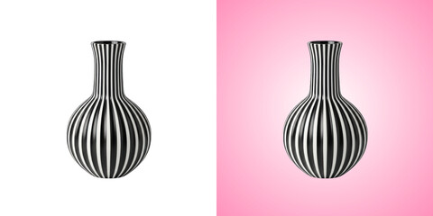 Black and white striped ceramic vase isolated on transparent background