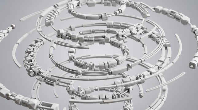 Radial celluer, orbit formation parametric ribbon floating in 3d, wave, band background surface