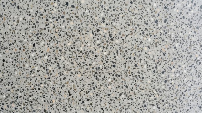 Polished Terrazzo Texture Background with Multi-Colored Stone Chips and Grey Concrete Matrix for Architectural Design