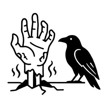 halloween hand and crow icon isolated PNG transparent