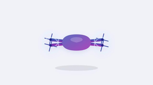 Futuristic eVTOL Aircraft Icon with Spinning Glowing Propellers and Indigo Purple Gradients