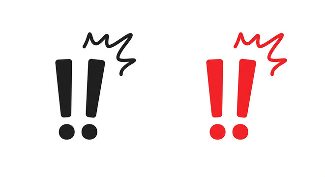 Emphasized exclamation icon. Surprise. Dynamic exclamation marks with various expressions on white background. Concept of exclamation icon.
