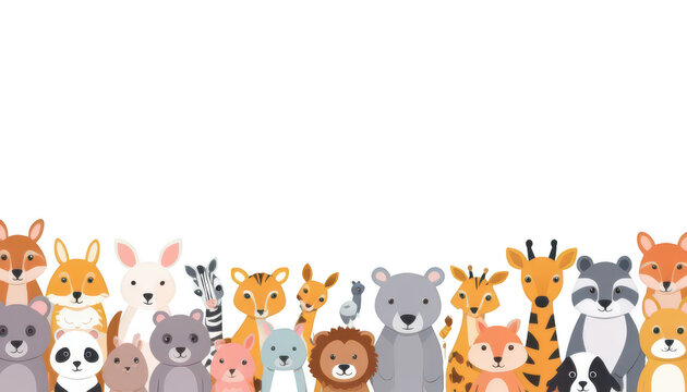 A Gathering of Adorable Critters: A vibrant collection of cute and friendly animal characters stands together in a delightful arrangement, showcasing a variety of species.