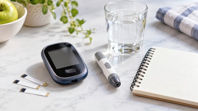 Blood Glucose Meter with Lancing Device Test Strips and Water at Home