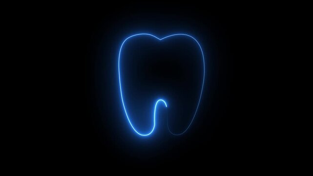 Glowing Blue Neon Tooth Icon Animation on Black Background