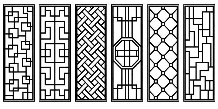 Traditional Asian Geometric Lattice Window and Decorative Screen Panel Collection