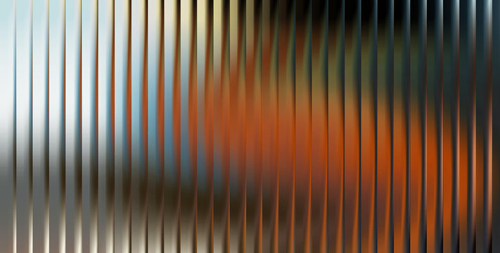 Vertical metallic ribbed texture with orange and blue light gradients