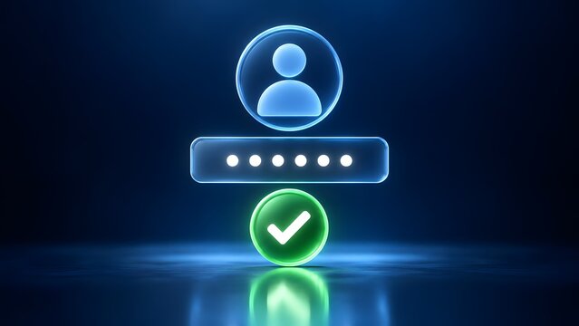 User authentication profile login screen with password verification and checkmark icon for secure digital account access
