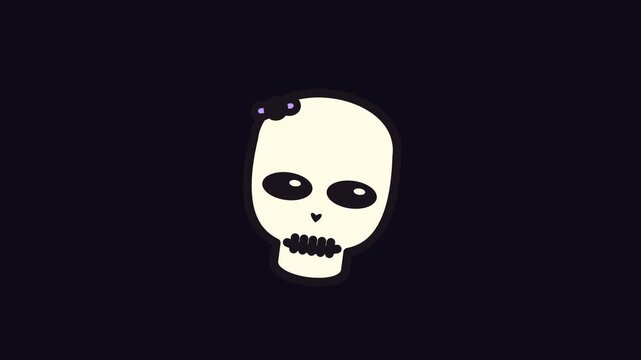 Minimalist Cute Stylized Cartoon Skull Illustration on Dark Background for Halloween and Spooky Character Graphic Design