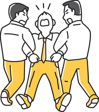逆らう男性を無理矢理に連れて行く2人の会社員