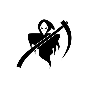 This is a minimalist vector illustration of an Angel of Death icon, featuring a simple, clean, and solid glyph style. The icon can be used as a symbol, sign, or logo.