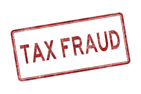 Red distressed Tax Fraud stamp isolated on white for warning