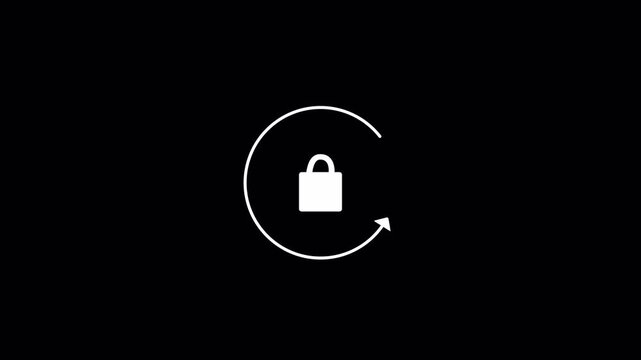 A white open padlock sits inside a circular arrow that draws around it, a phone unlock icon on a transparent background.